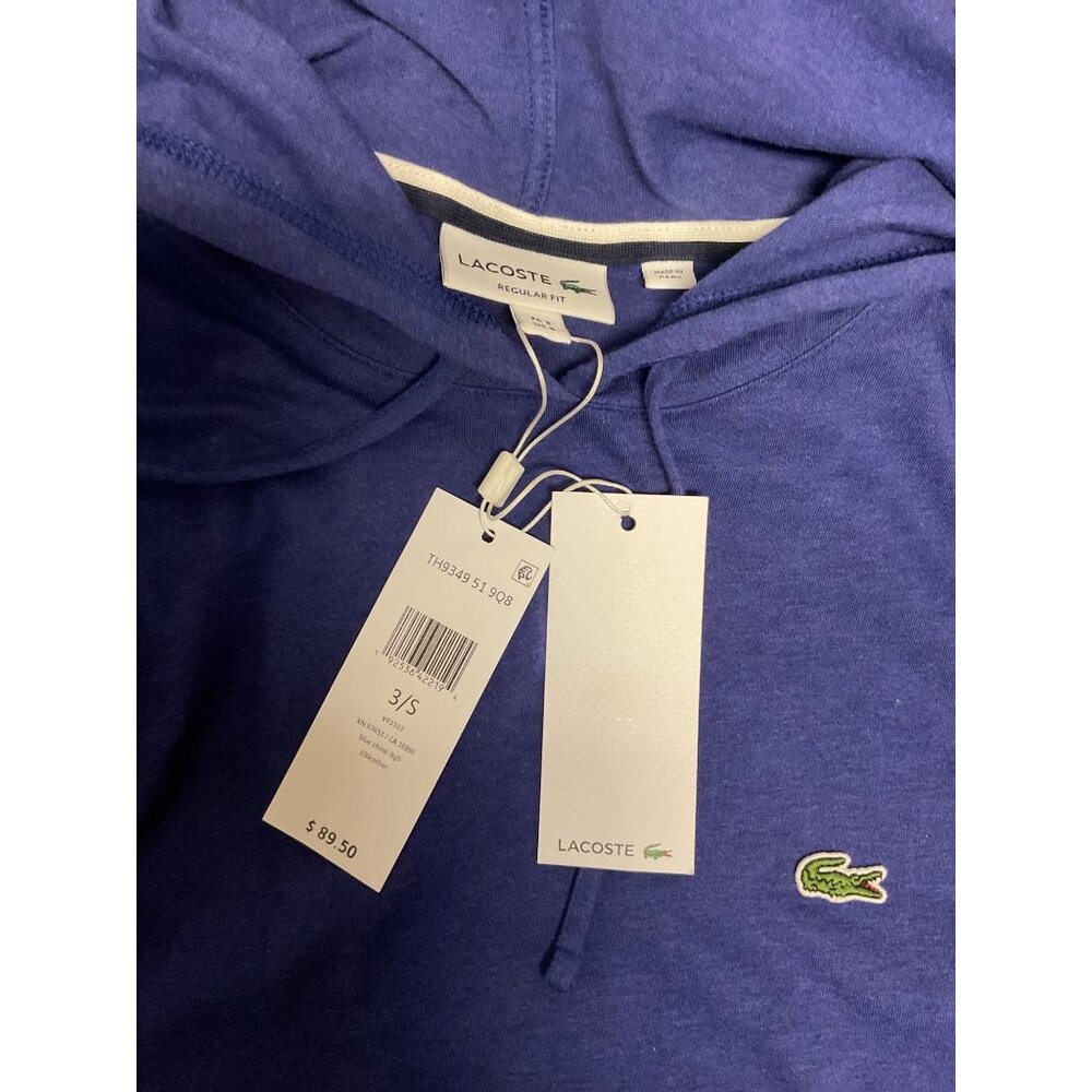 Lacoste Mens Regular Fit Blue Hoodie With Iconic Crocodile Logo Size S Cotton Bl - Picture 4 of 4